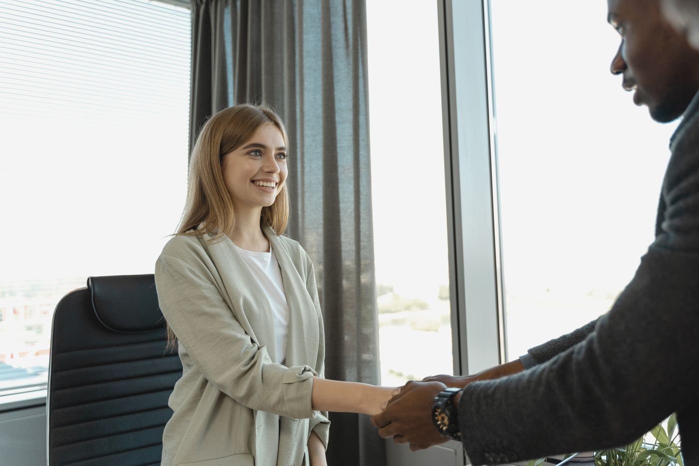 A successful job interview ending in a handshake
