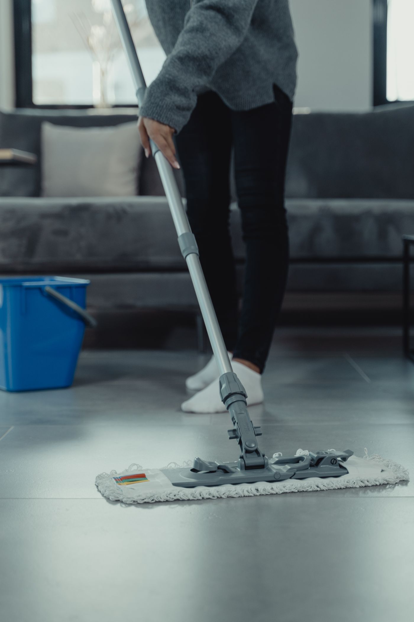Mopping a tiled floor to a spotless finish